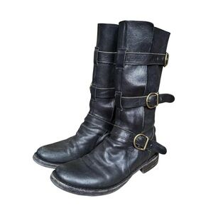 Fiorentini + Baker goth castlecore biker black leather mid calf boots Sz 8